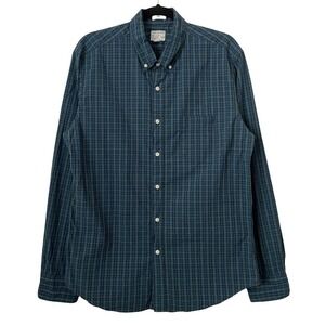 J. Crew Shirt Mens Large Green Slim Plaid Secret Wash Organic Cotton Long Sleeve